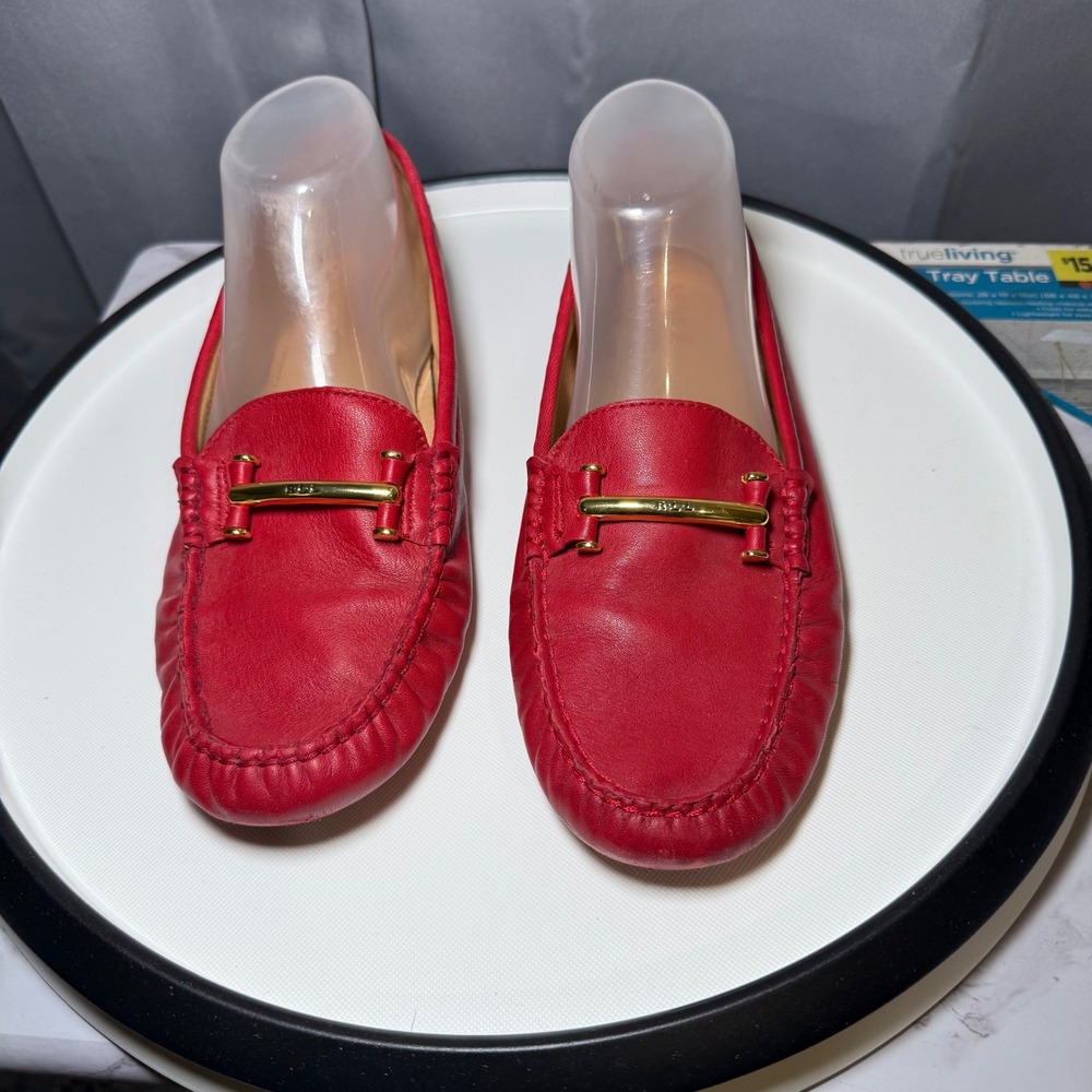 LRL Galiana Driving Loafers 10B Red Leather Gold Hardware Moc Toe Casual Classic - Picture 6 of 11